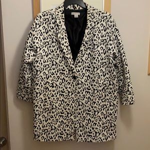 Black and white leopard print cocoon coat